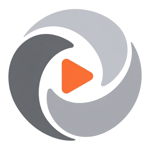 The AllSeerr icon: a swirl of grey bands around an orange play button.
